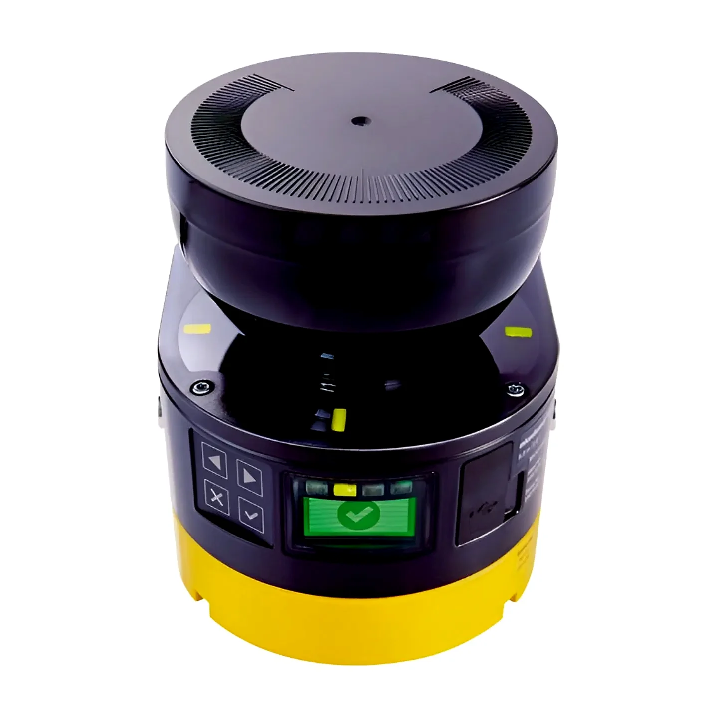 Black and yellow scanner unit with a front display.